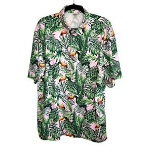 Golf Gods Hawaiian Polo Mens 2XL Tropical Vacation Luau Short Sleeve Resort Pink
